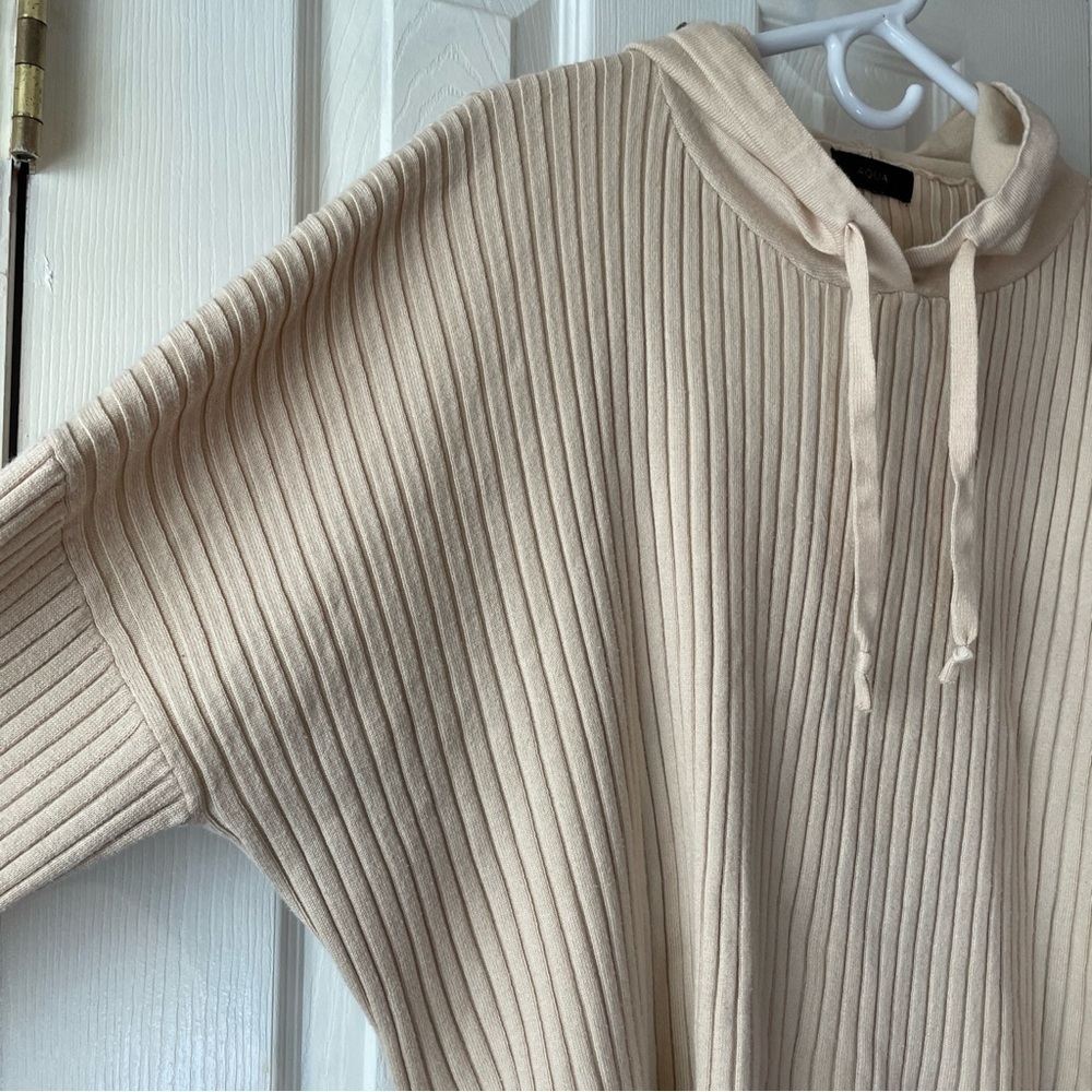 Aqua Women's XXXL Ribbed Knit Hooded Sweater Pullover Beige Drop Shoulder Loose - Picture 8 of 16